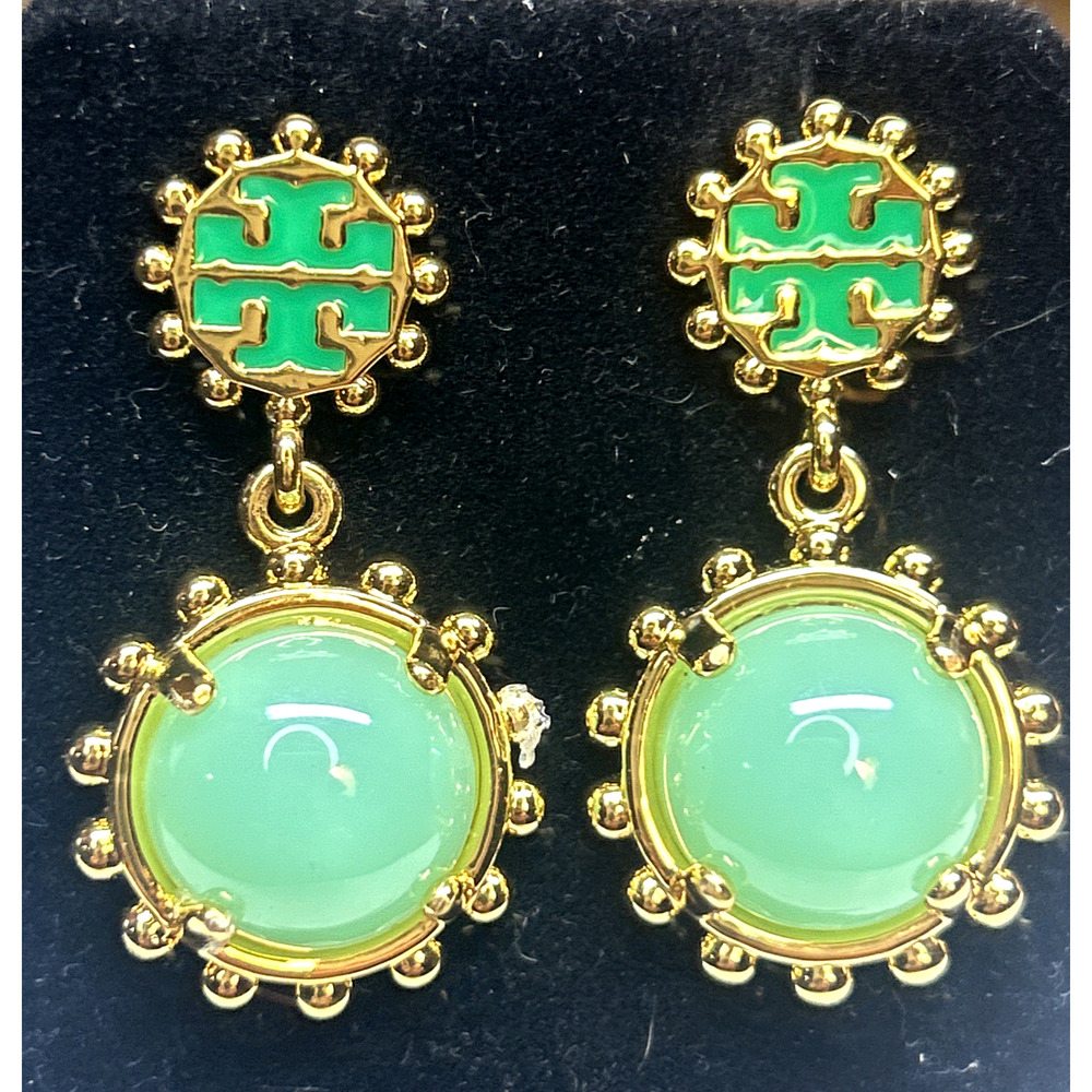 Tory Burch Winslow Green Enamel Drop Dangle Earrings - New Designer Holiday Gift